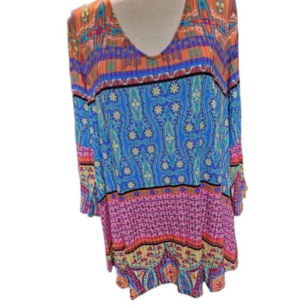 Westbound Woman Boho Blouse Size 1X Rayon Flowy Keyhole Back